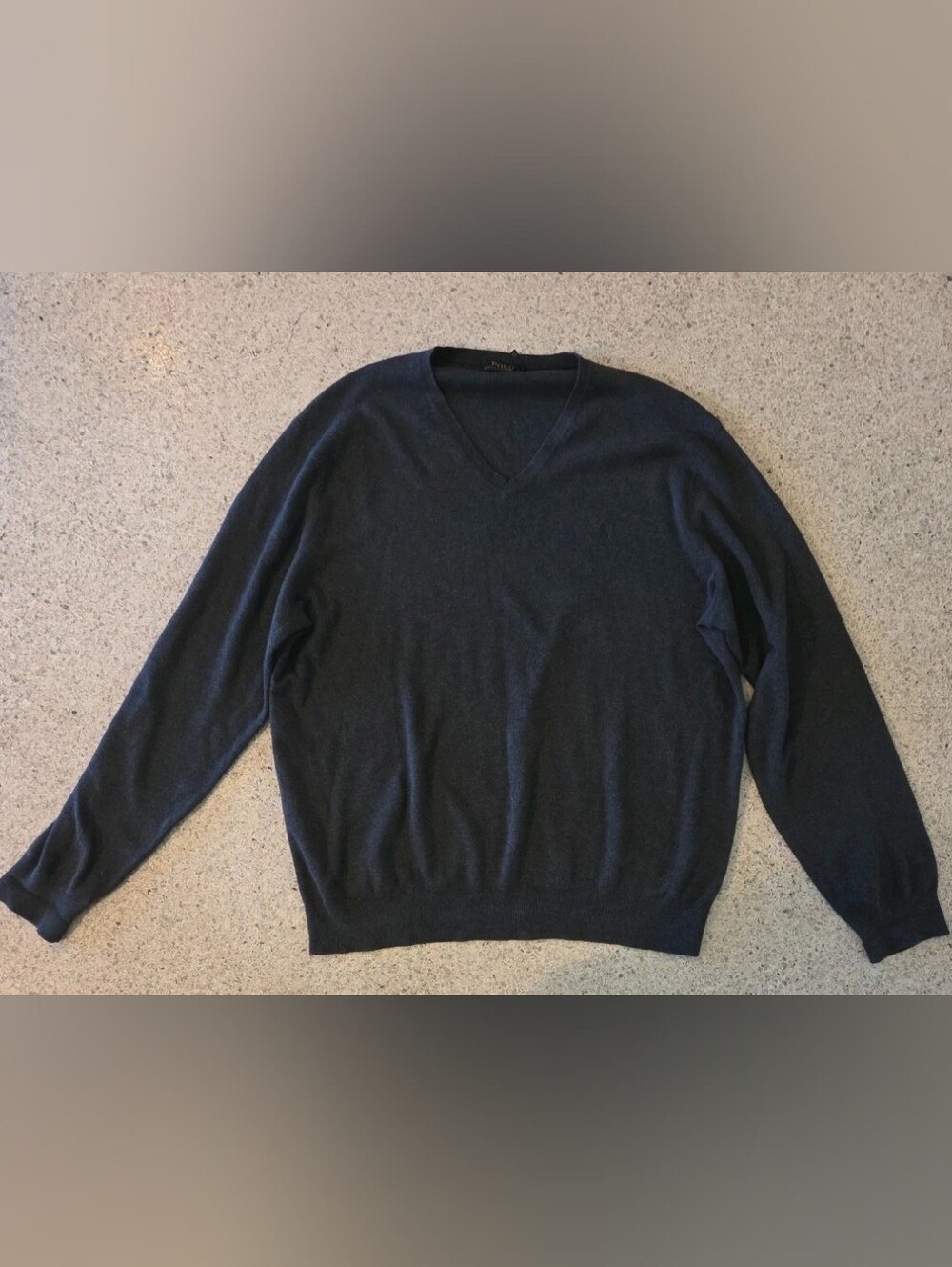 Men's Polo Ralph Lauren V-Neck Sweater Long Sleeve Gray XL Pima Cotton Logo